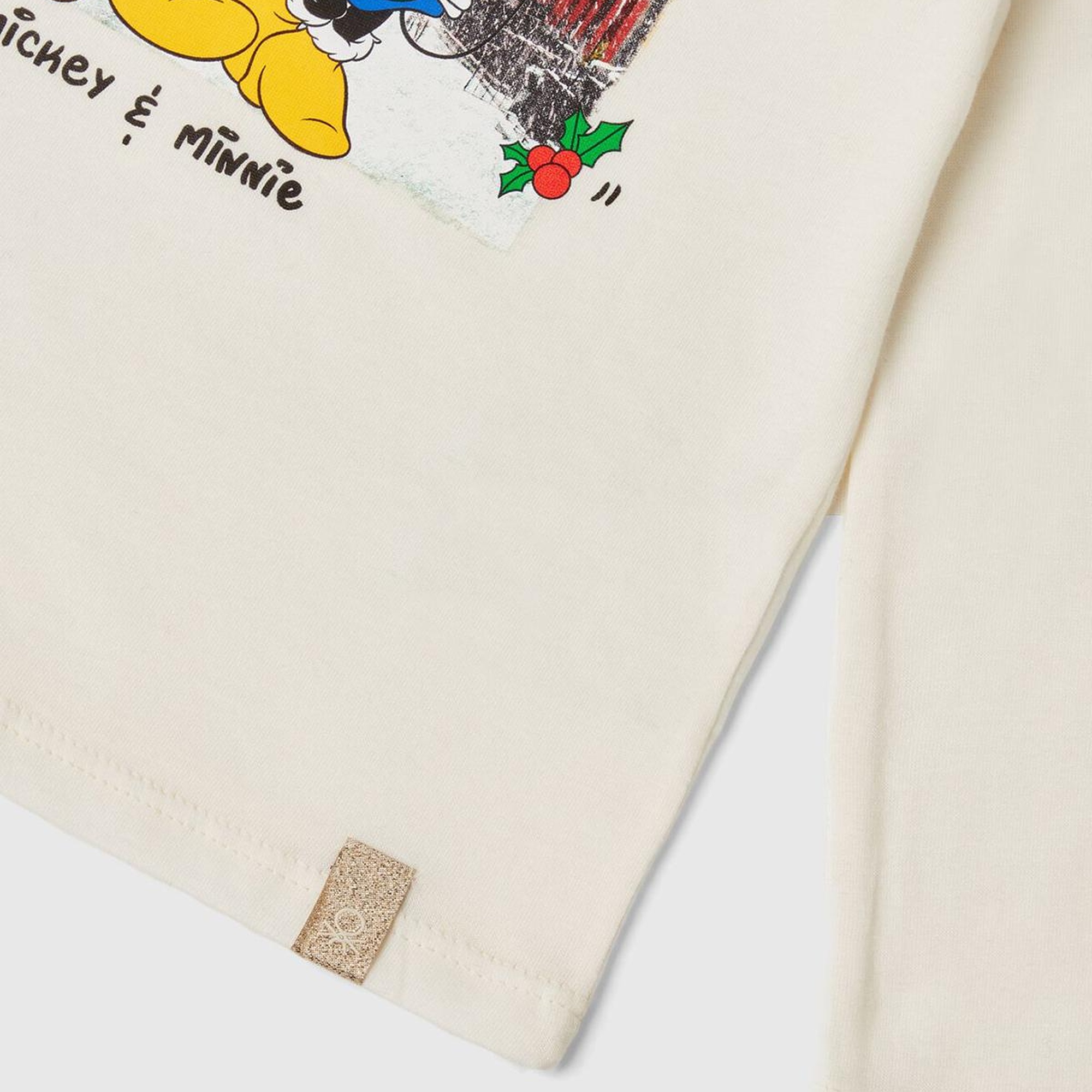 Kız Çocuk Ekru Etek Ucu Logo Etiketli Fotoğraf Baskılı Uzun Kollu T-Shirt