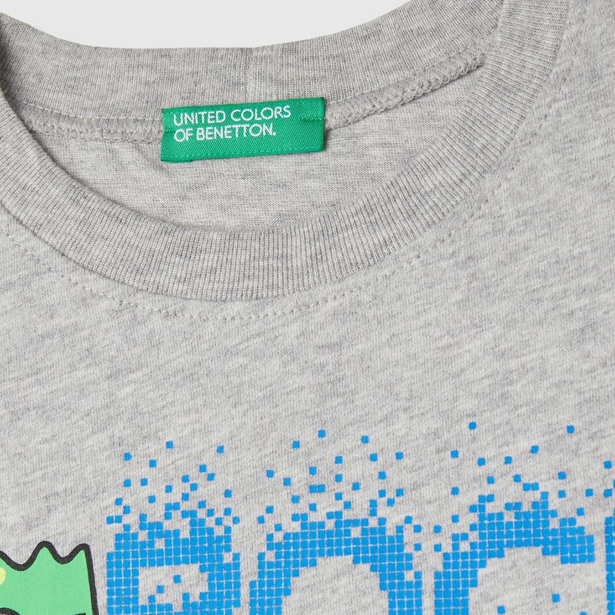 Erkek Çocuk Gri Melanj Baskılı Bisiklet Yaka Uzun Kollu T-Shirt