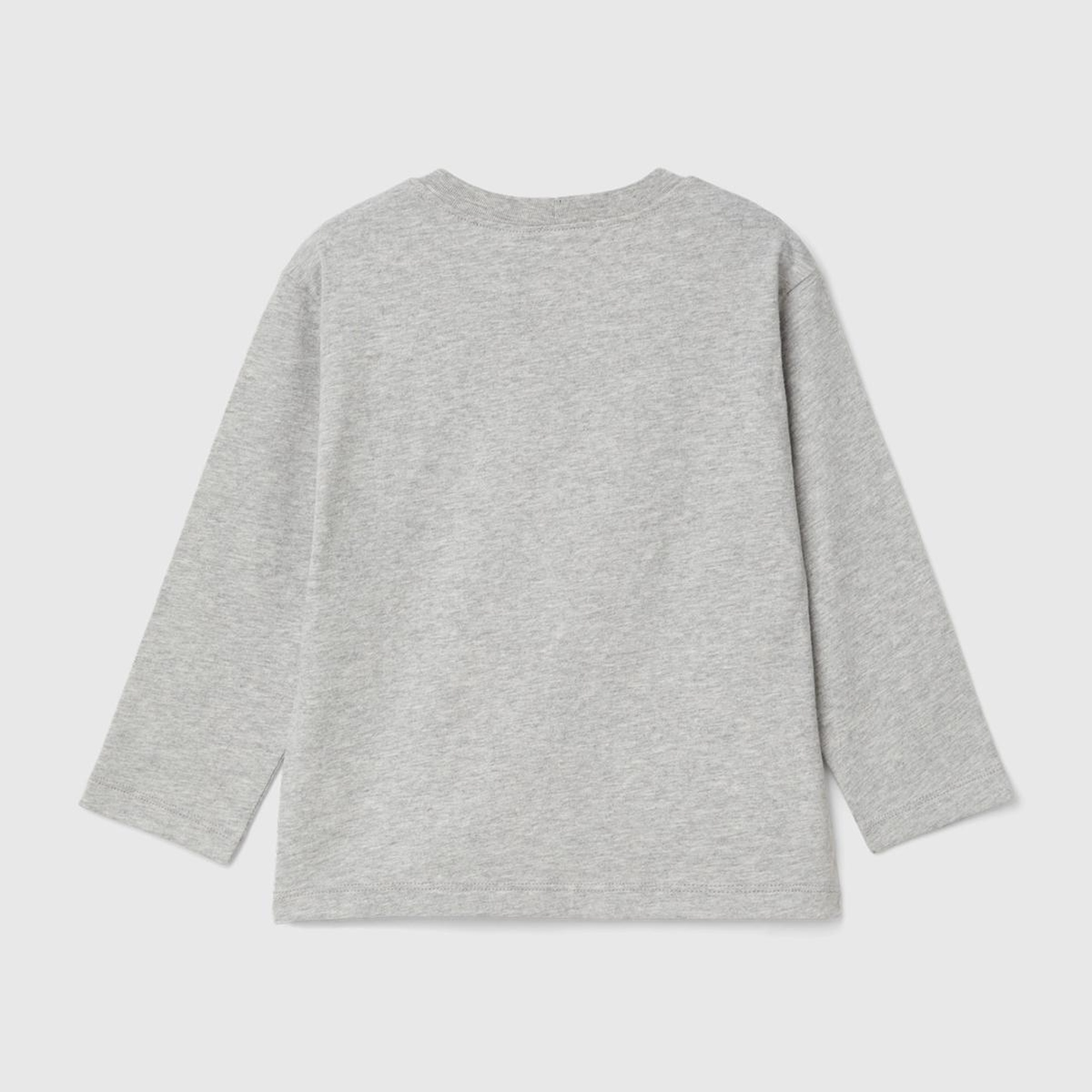 Erkek Çocuk Gri Melanj Baskılı Bisiklet Yaka Uzun Kollu T-Shirt