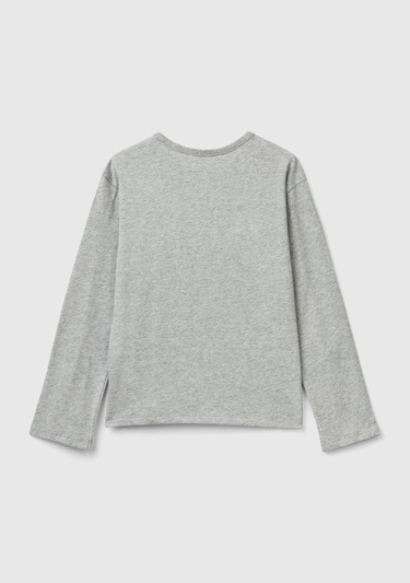  Kız Çocuk Gri Melanj Önü Pullu Logo İşlemeli Bisiklet Yaka Uzun Kollu T-Shirt