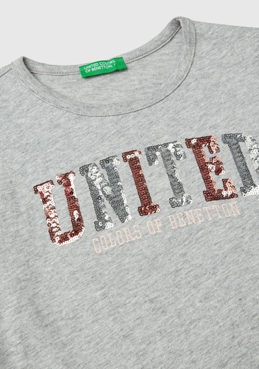  Kız Çocuk Gri Melanj Önü Pullu Logo İşlemeli Bisiklet Yaka Uzun Kollu T-Shirt