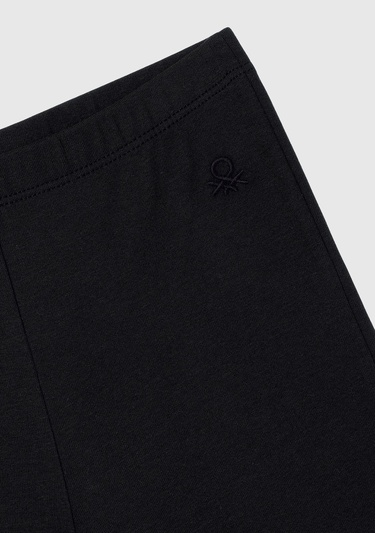  Kız Çocuk Siyah Geniş Paça Logo Detaylı Tayt