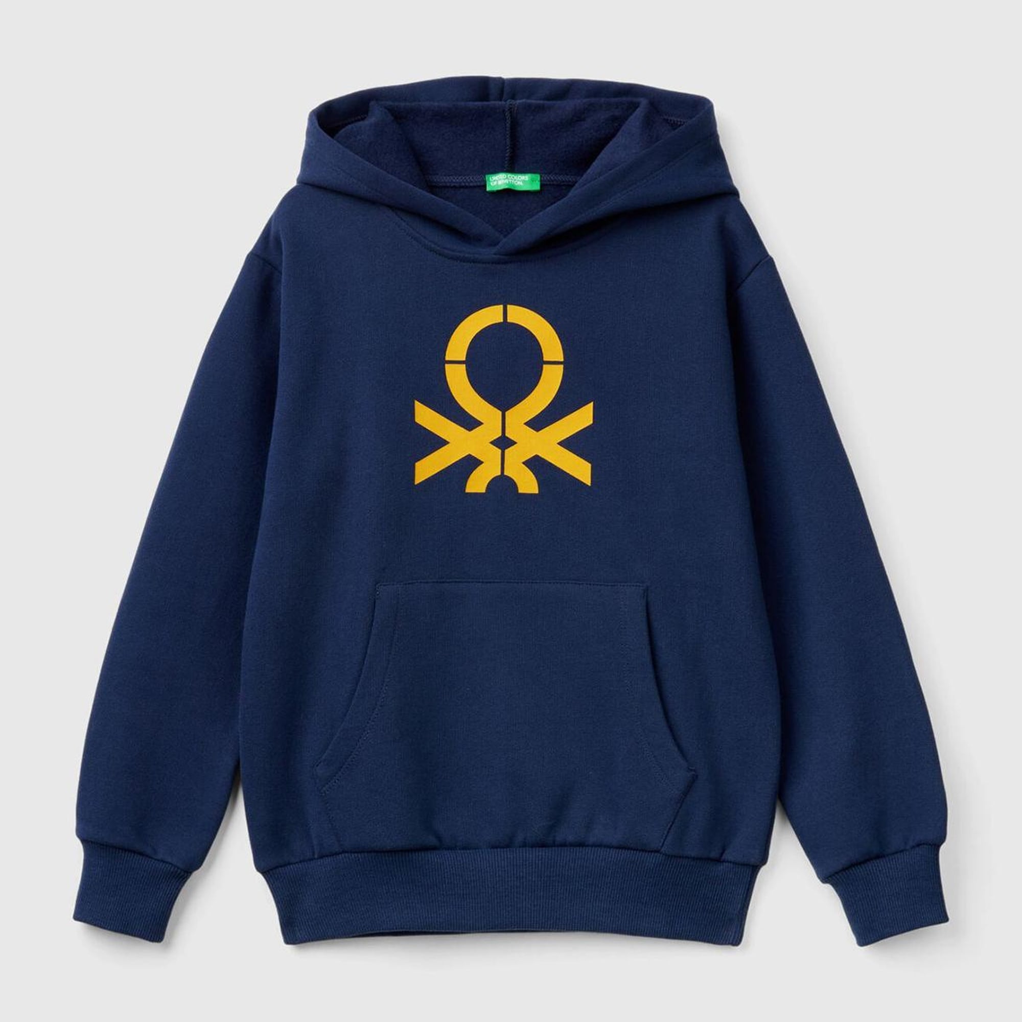 Erkek Çocuk Lacivert Önü Logo Baskılı Kanguru Cepli Kapüşonlu Sweatshirt