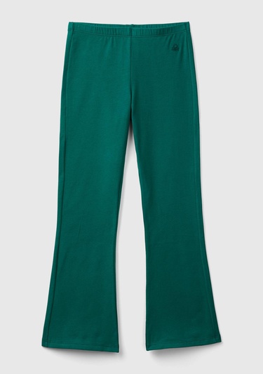  Kız Çocuk Çam Yeşili Geniş Paça Logo Detaylı Tayt