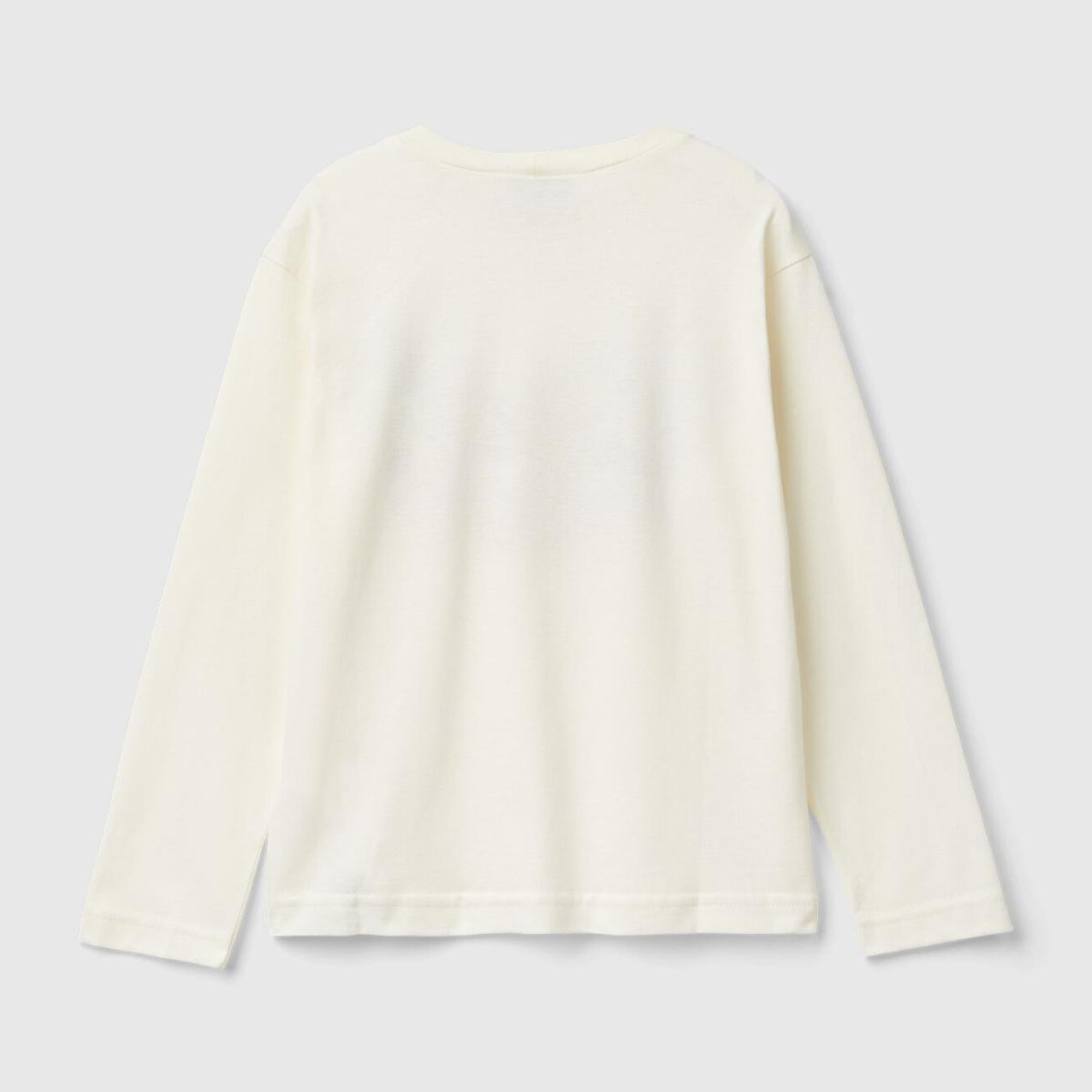 Erkek Çocuk Ekru Etek Ucu Logolu Önü Fotoğraf Baskılı Uzun Kollu T-Shirt