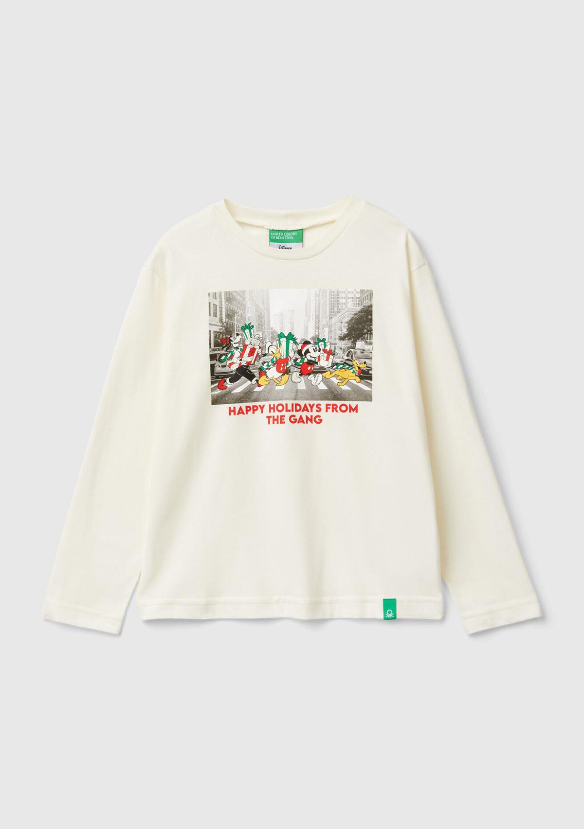  Erkek Çocuk Ekru Etek Ucu Logolu Önü Fotoğraf Baskılı Uzun Kollu T-Shirt