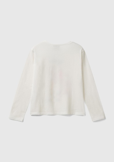  Kız Çocuk Beyaz Çok Renkli Baskılı Bisiklet Yaka Uzun Kollu T-Shirt