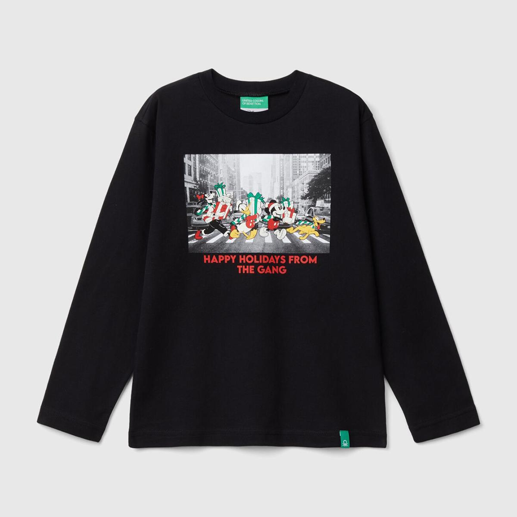 Erkek Çocuk Siyah Etek Ucu Logolu Önü Fotoğraf Baskılı Uzun Kollu T-Shirt