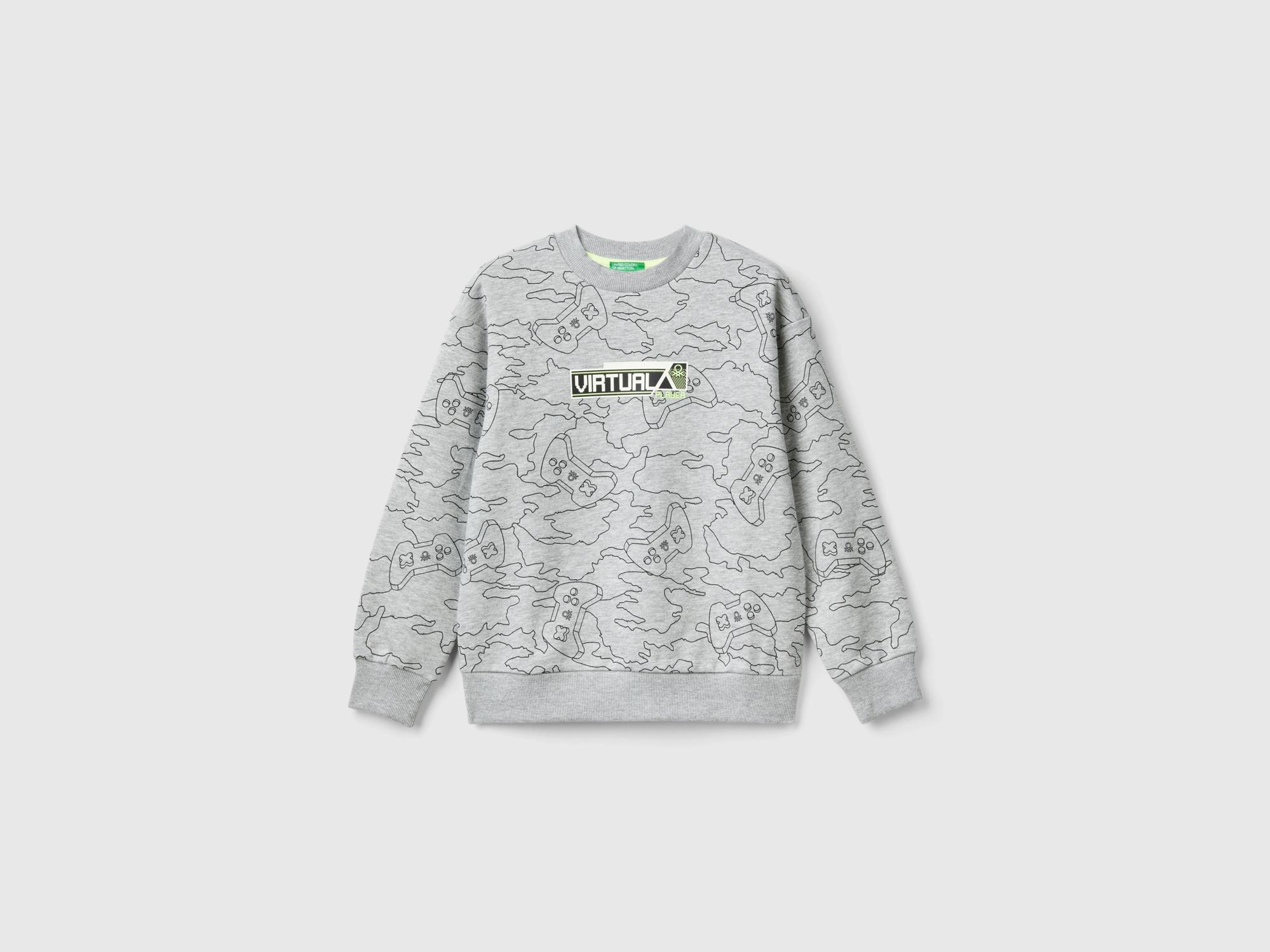  Erkek Çocuk Gri Melanj Tamamı Desenli Önü Üç Boyutlu Grafikli Bisiklet Yaka Sweatshirt