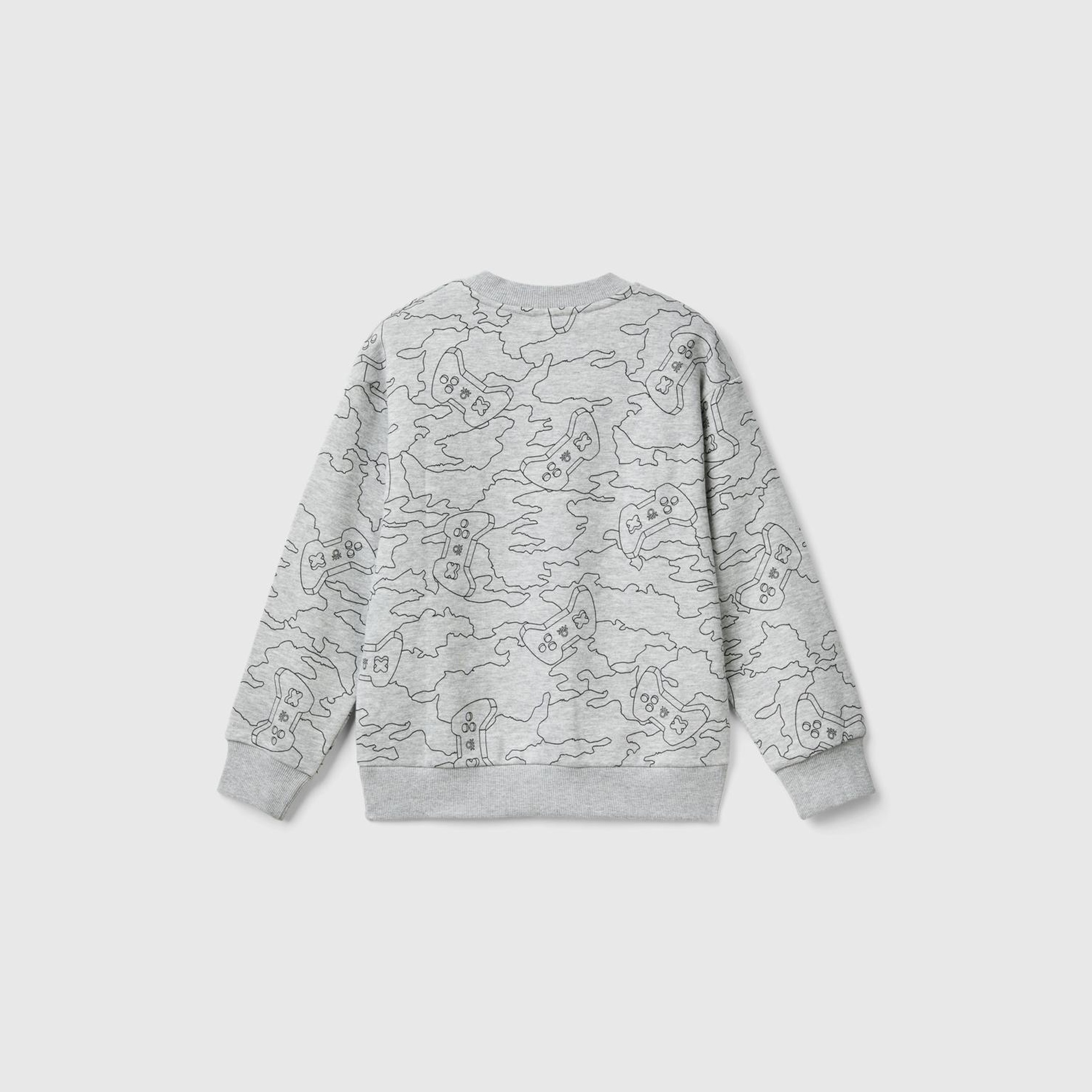 Erkek Çocuk Gri Melanj Tamamı Desenli Önü Üç Boyutlu Grafikli Bisiklet Yaka Sweatshirt