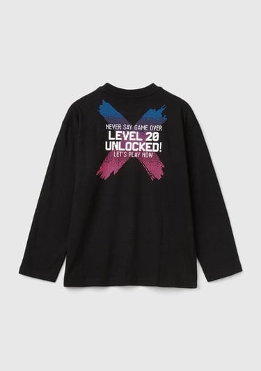  Erkek Çocuk Siyah 3 Boyutlu Efektli Çok Renkli Baskılı Uzun Kollu T-Shirt