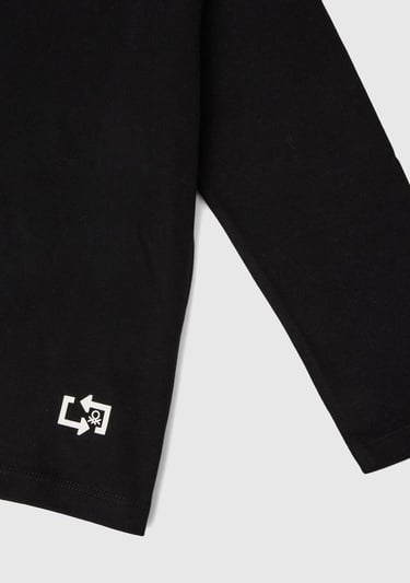  Erkek Çocuk Siyah 3 Boyutlu Efektli Çok Renkli Baskılı Uzun Kollu T-Shirt