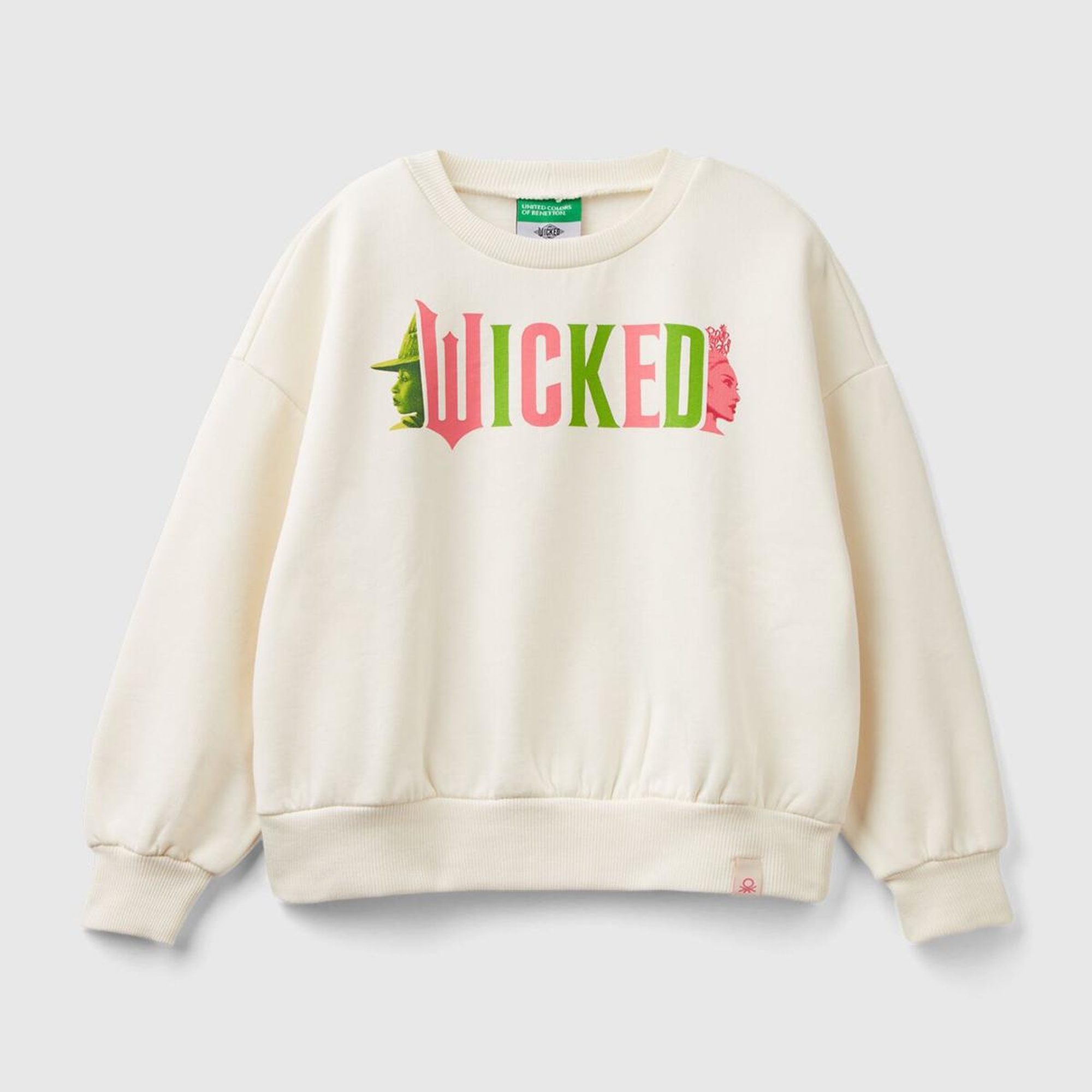 Kız Çocuk Ekru Etek Ucu Logo Etiketli Önü Baskılı Düşük Omuz Sweatshirt