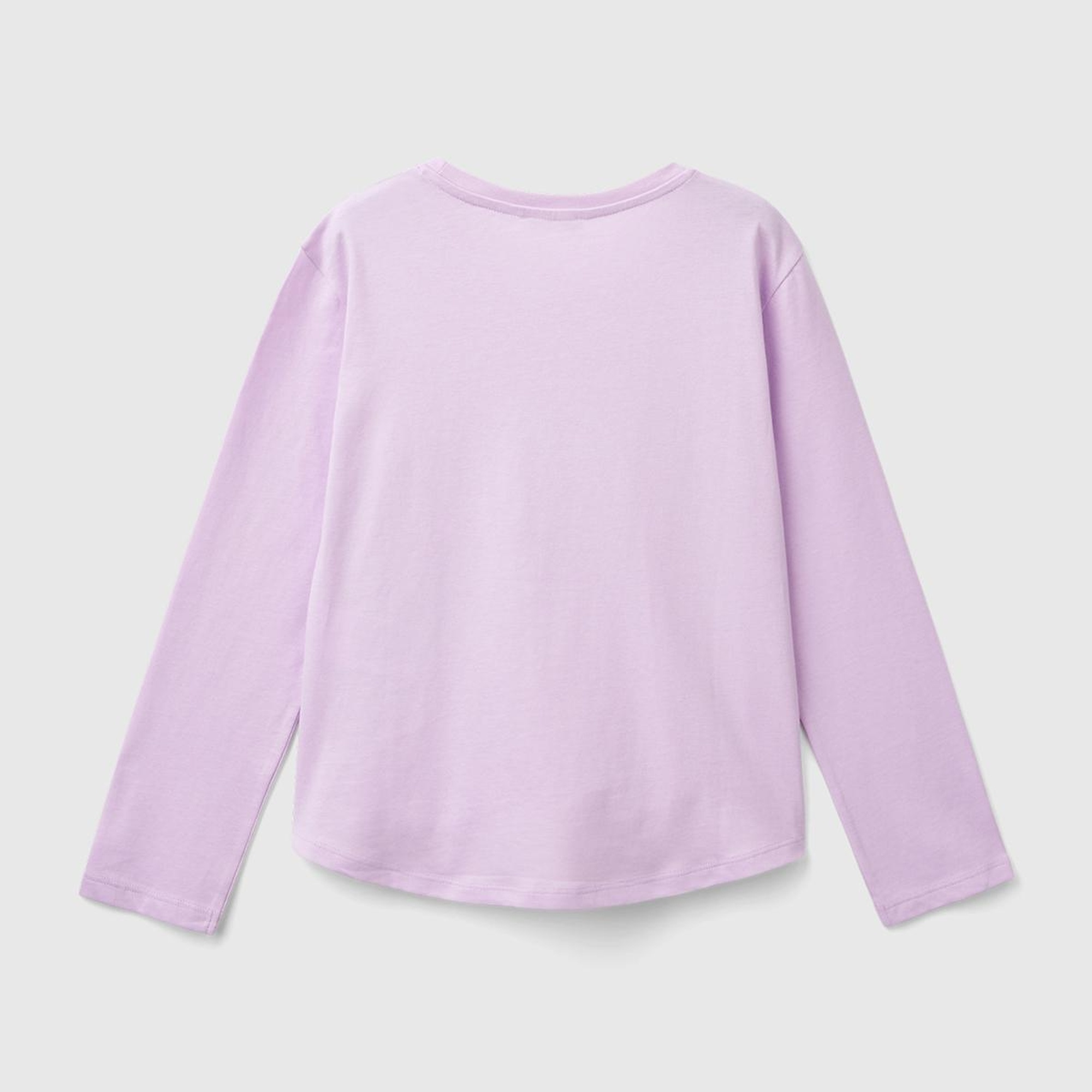 Kız Çocuk Lila Önü Pullu Baskı Detaylı Etek Ucu Yuvarlak Uzun Kollu T-Shirt