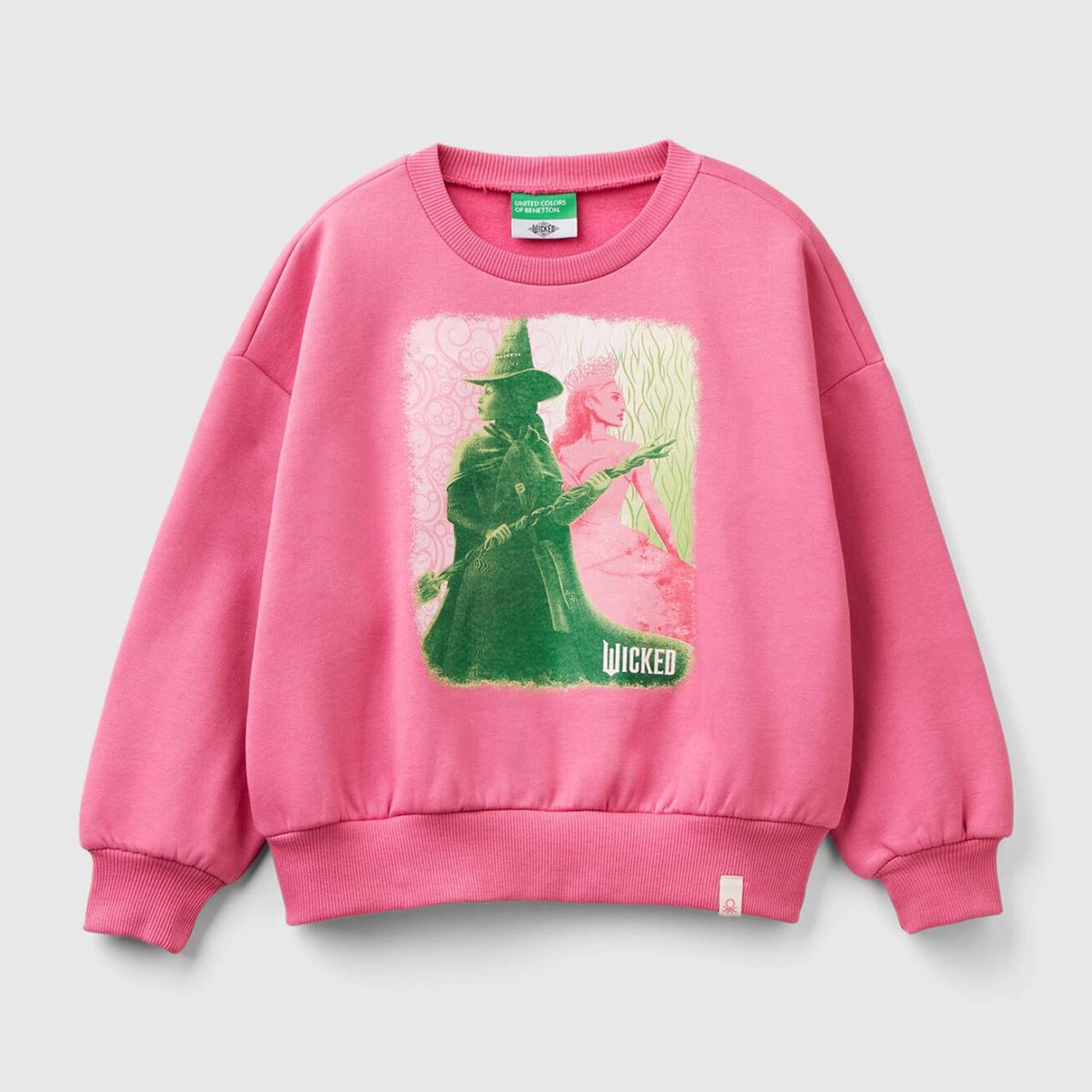 Kız Çocuk Pembe Etek Ucu Logo Etiketli Önü Baskılı Düşük Omuz Sweatshirt
