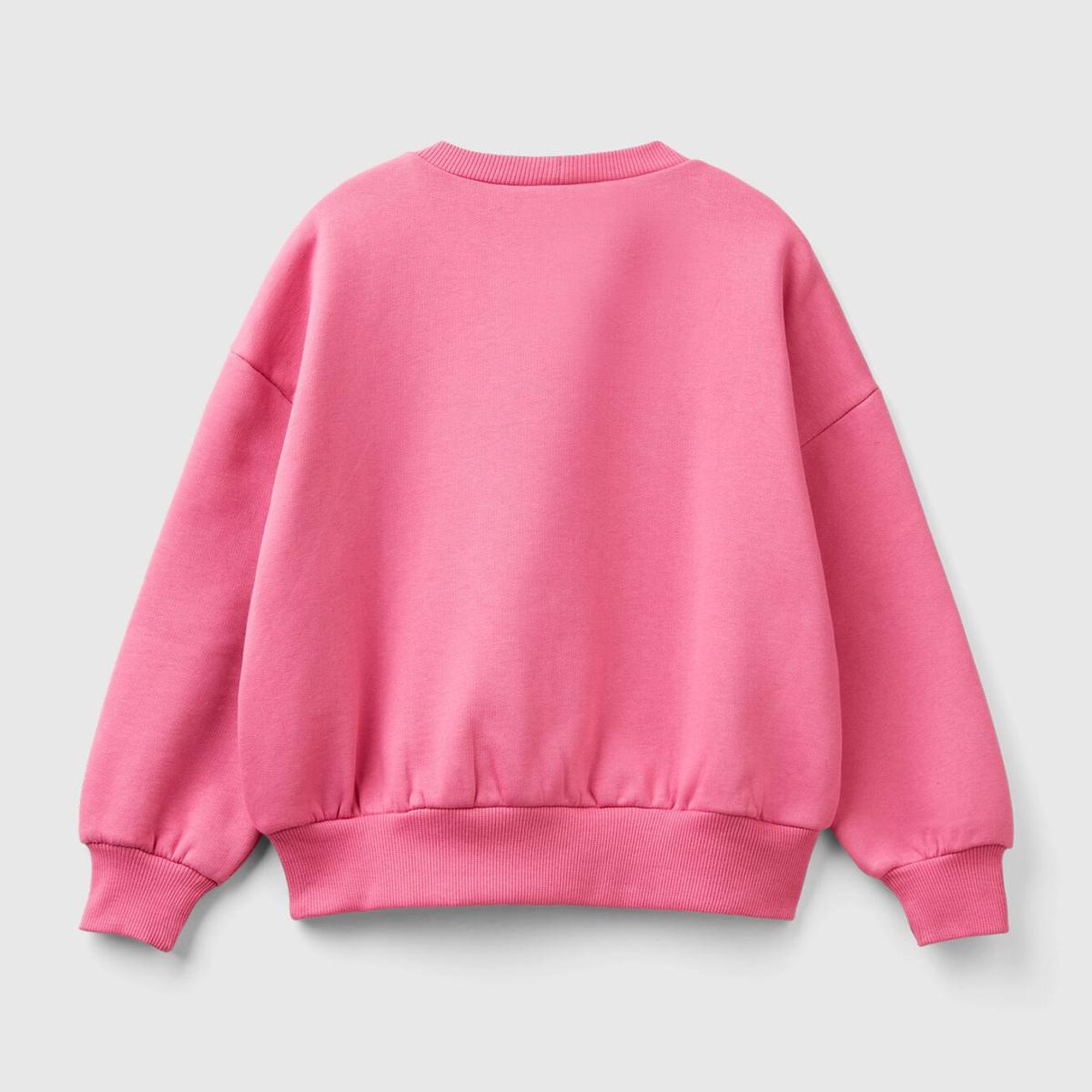 Kız Çocuk Pembe Etek Ucu Logo Etiketli Önü Baskılı Düşük Omuz Sweatshirt