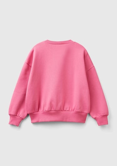  Kız Çocuk Pembe Etek Ucu Logo Etiketli Önü Baskılı Düşük Omuz Sweatshirt