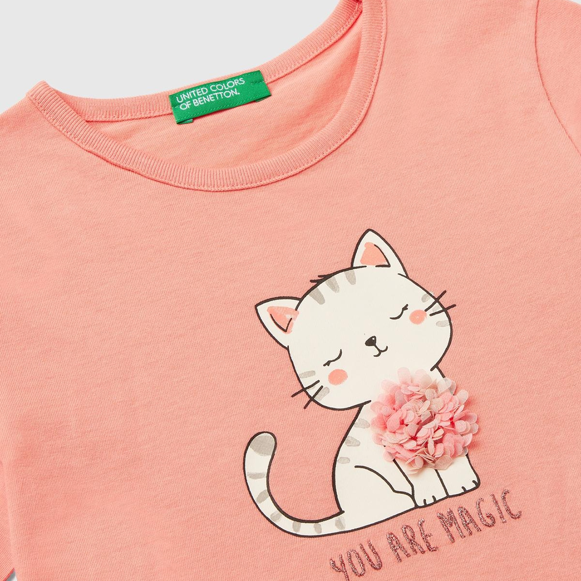 Kız Çocuk Yavruağzı Önü Baskılı Uzun Kollu Bisiklet Yaka T-Shirt