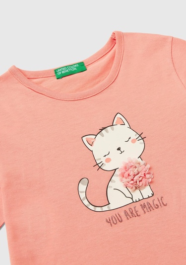  Kız Çocuk Yavruağzı Önü Baskılı Uzun Kollu Bisiklet Yaka T-Shirt