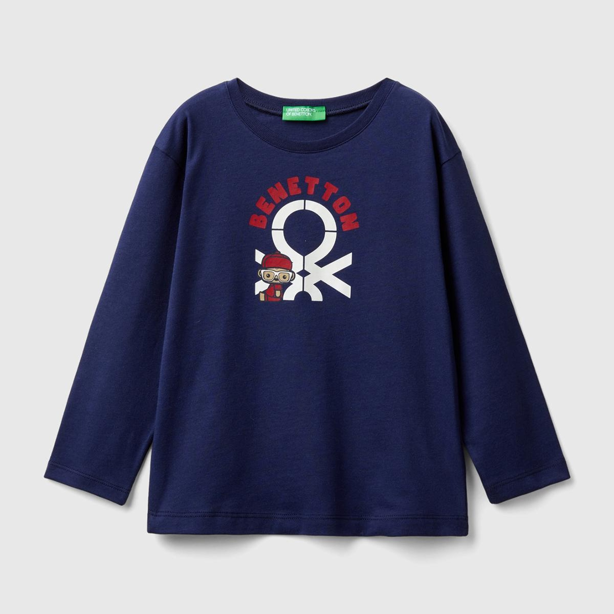 Erkek Çocuk Lacivert Çok Renkli Logo Baskılı Bisiklet Yaka Uzun Kollu T-Shirt