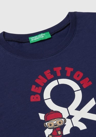  Erkek Çocuk Lacivert Çok Renkli Logo Baskılı Bisiklet Yaka Uzun Kollu T-Shirt