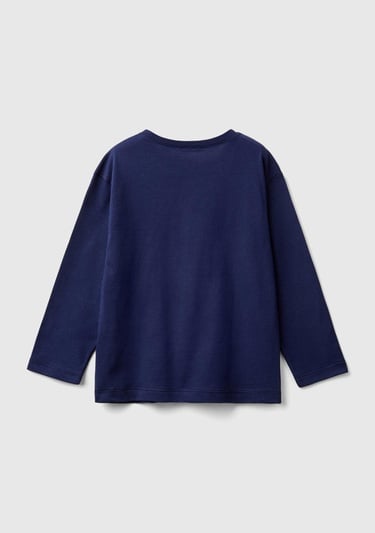  Erkek Çocuk Lacivert Çok Renkli Logo Baskılı Bisiklet Yaka Uzun Kollu T-Shirt