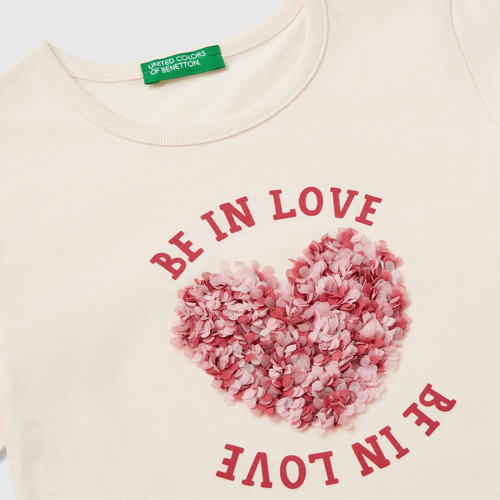 Kız Çocuk Ekru Önü Baskılı Uzun Kollu Bisiklet Yaka T-Shirt