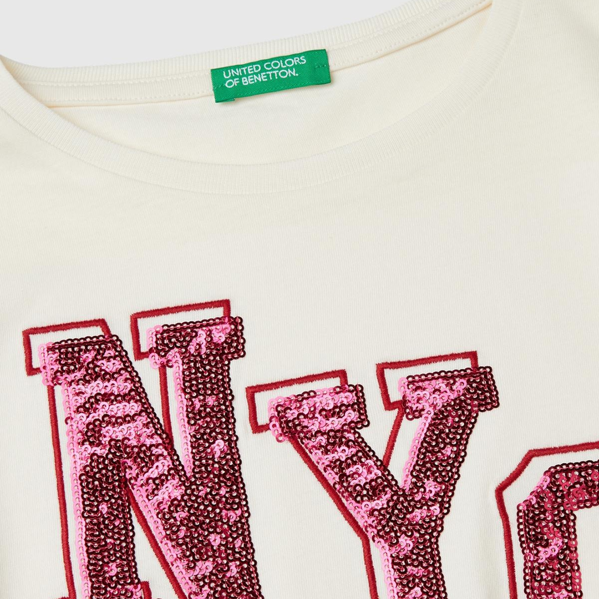 Kız Çocuk Ekru Kontrast Renkli Önü Düğümlü Kayık Yaka Uzun Kollu T-Shirt