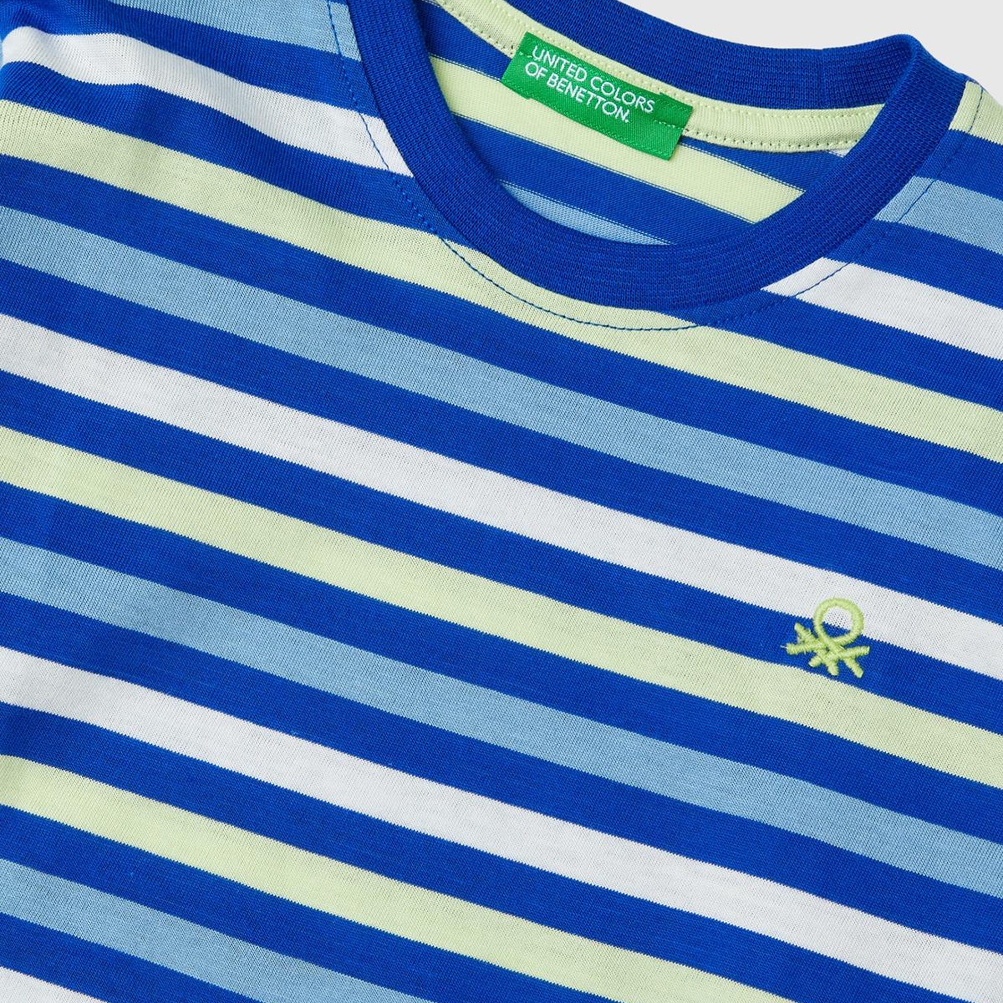 Erkek Çocuk Mavi Mix Sol Göğsü Logo İşlemeli Yatay Çizgili Uzun Kollu T-Shirt