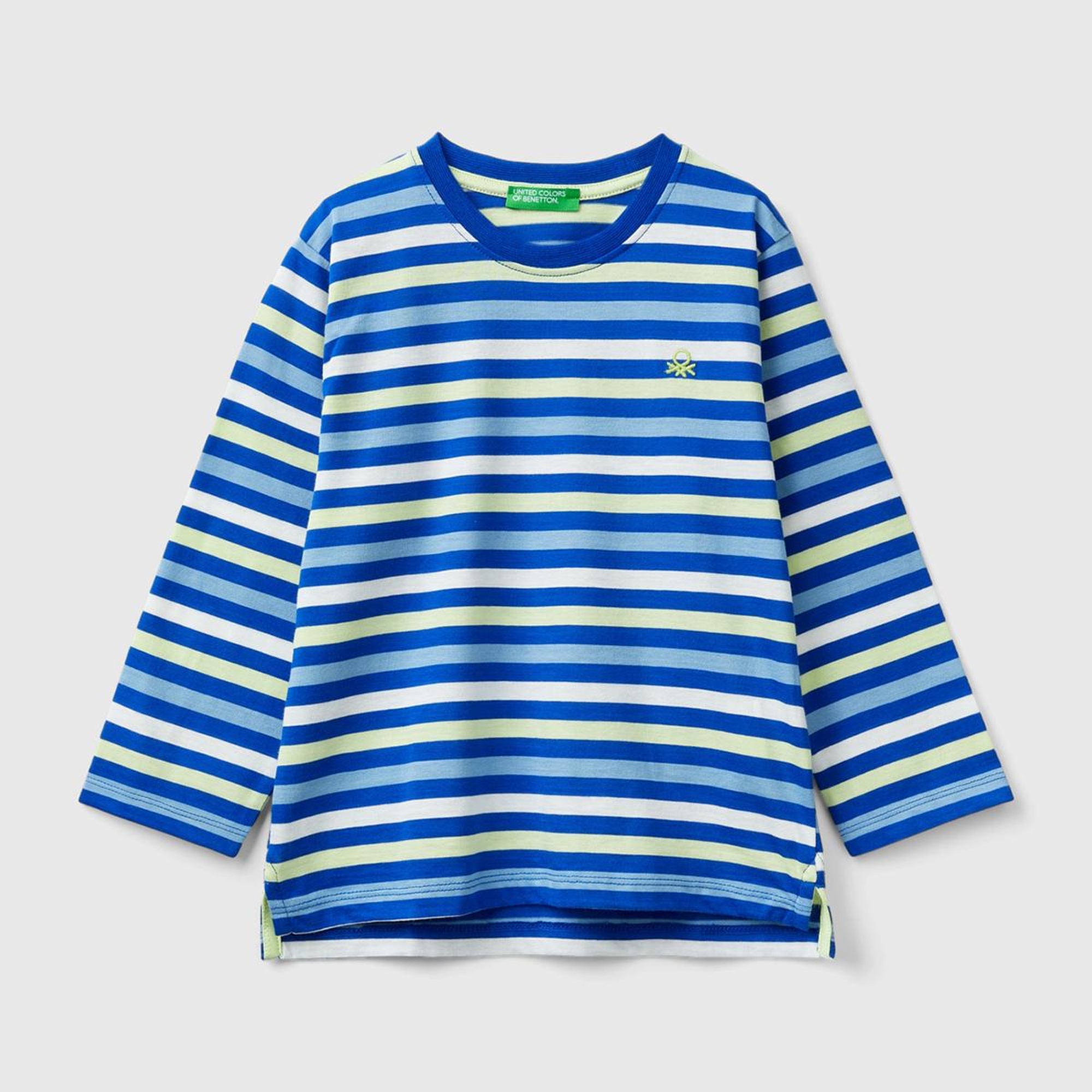 Erkek Çocuk Mavi Mix Sol Göğsü Logo İşlemeli Yatay Çizgili Uzun Kollu T-Shirt