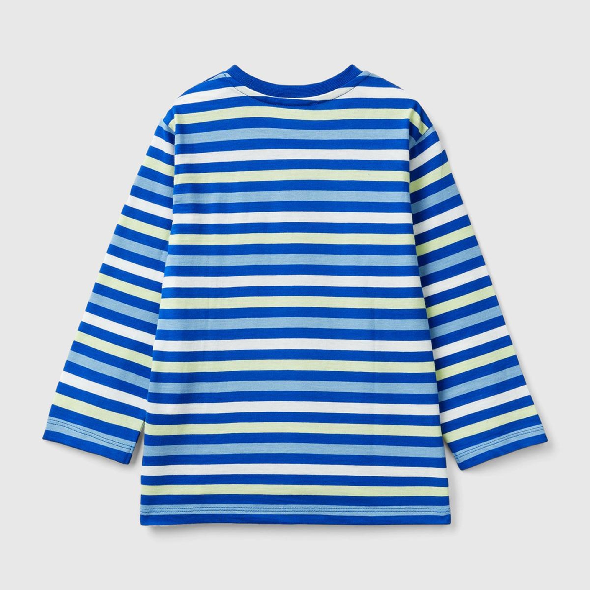 Erkek Çocuk Mavi Mix Sol Göğsü Logo İşlemeli Yatay Çizgili Uzun Kollu T-Shirt