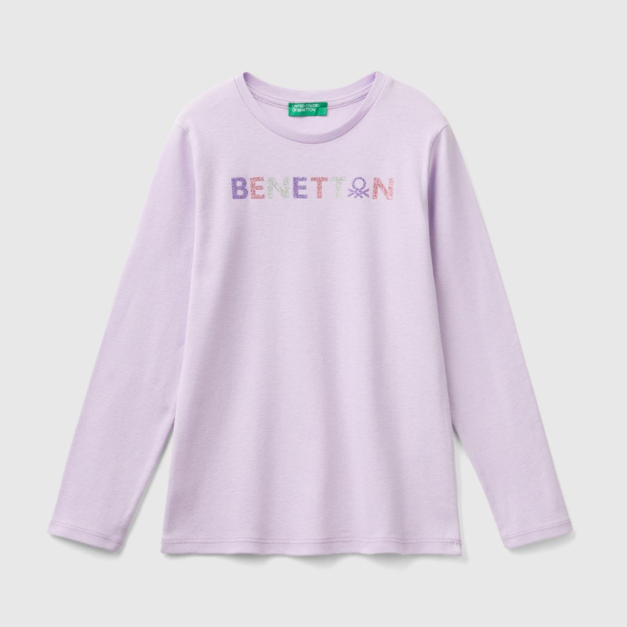 Kız Çocuk Lila Önü Parıltılı Logo Baskılı Regular Fit Uzun Kollu T-Shirt