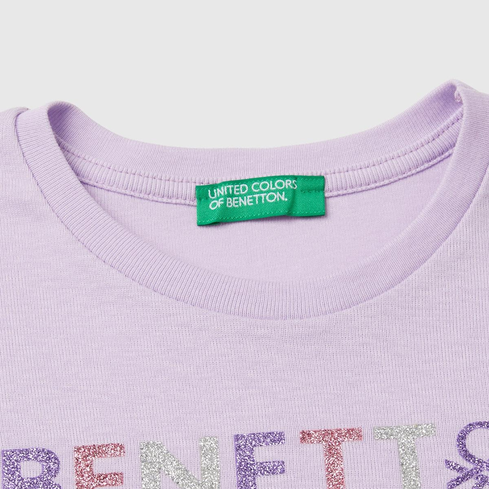 Kız Çocuk Lila Önü Parıltılı Logo Baskılı Regular Fit Uzun Kollu T-Shirt