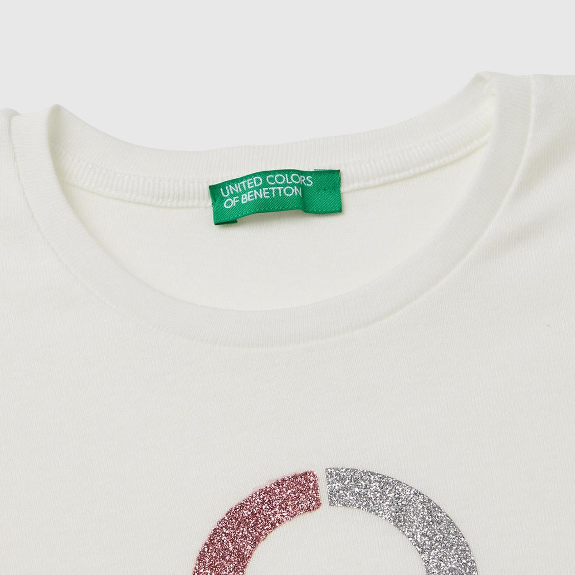 Kız Çocuk Beyaz Önü Parıltılı Logo Baskılı Regular Fit Uzun Kollu T-Shirt