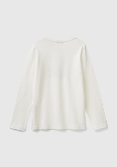  Kız Çocuk Beyaz Önü Parıltılı Logo Baskılı Regular Fit Uzun Kollu T-Shirt
