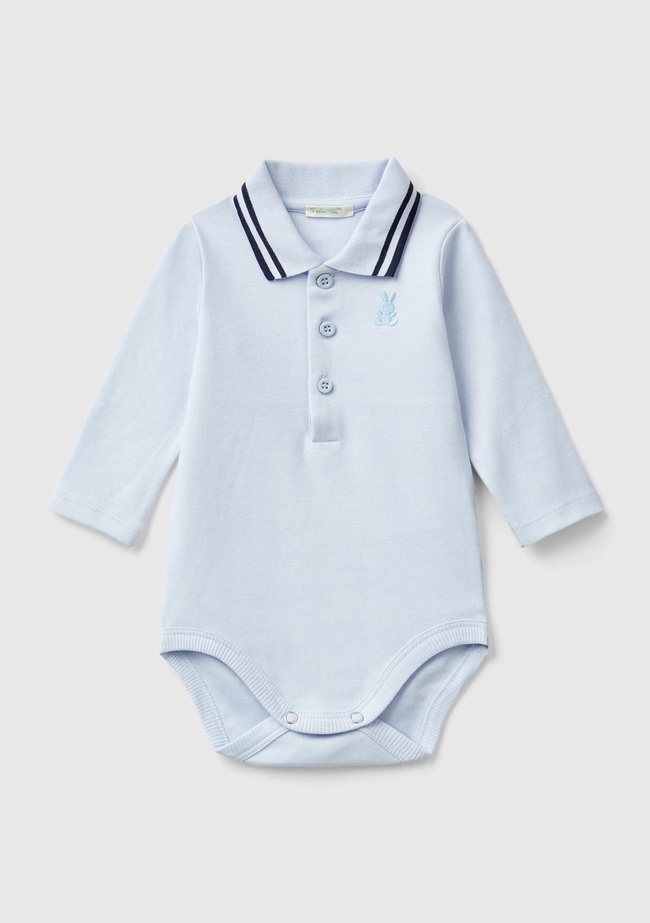  Bebek Toz Mavi Polo Yaka Çıtçıtlı Body