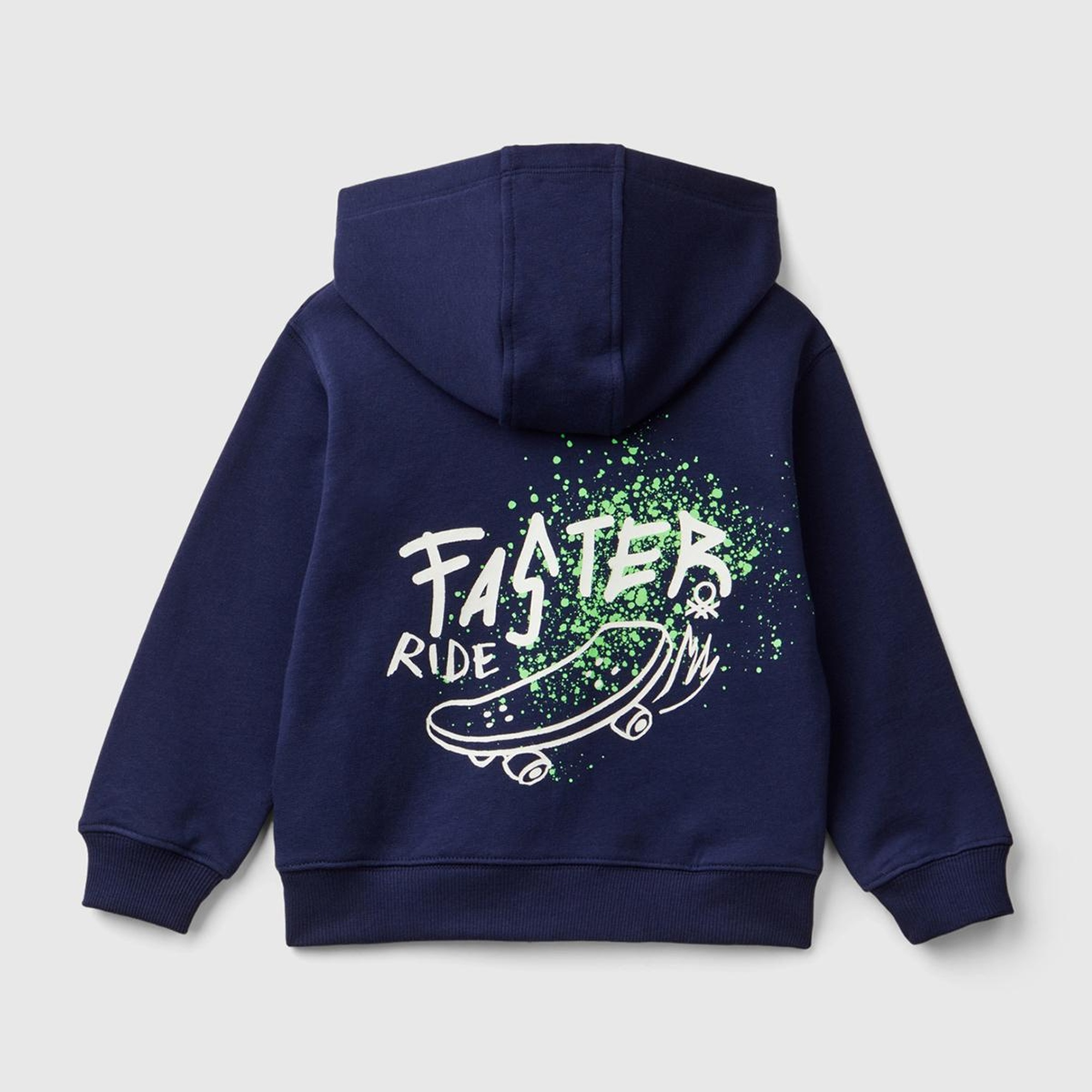 Erkek Çocuk Lacivert Kontrast Renkli Yazı Detaylı Fermuarlı Kapüşonlu Sweatshirt