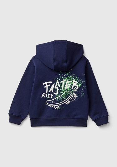  Erkek Çocuk Lacivert Kontrast Renkli Yazı Detaylı Fermuarlı Kapüşonlu Sweatshirt