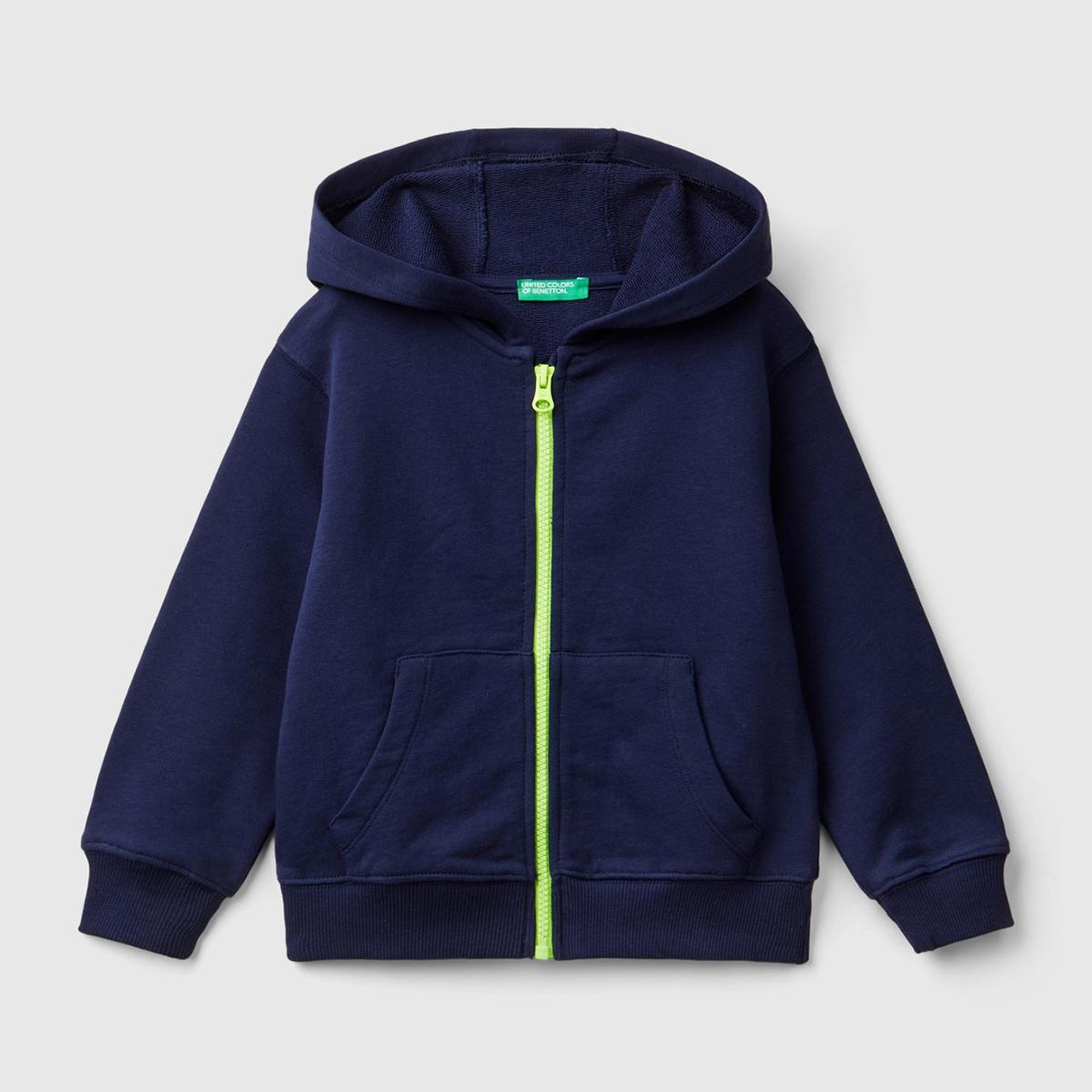 Erkek Çocuk Lacivert Kontrast Renkli Yazı Detaylı Fermuarlı Kapüşonlu Sweatshirt