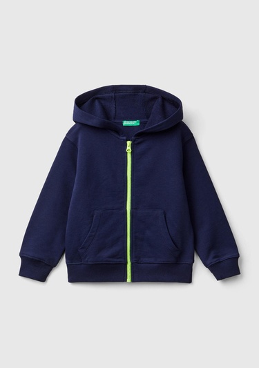  Erkek Çocuk Lacivert Kontrast Renkli Yazı Detaylı Fermuarlı Kapüşonlu Sweatshirt