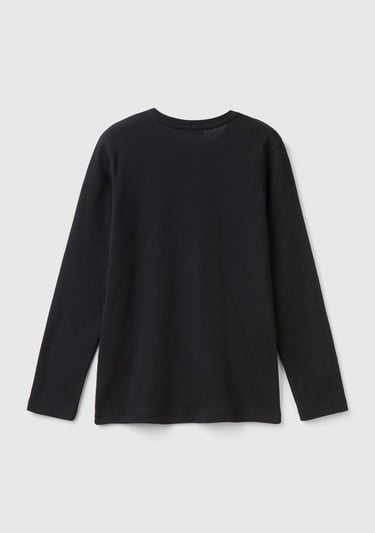  Kız Çocuk Siyah Önü Parıltılı Logo Baskılı Regular Fit Uzun Kollu T-Shirt