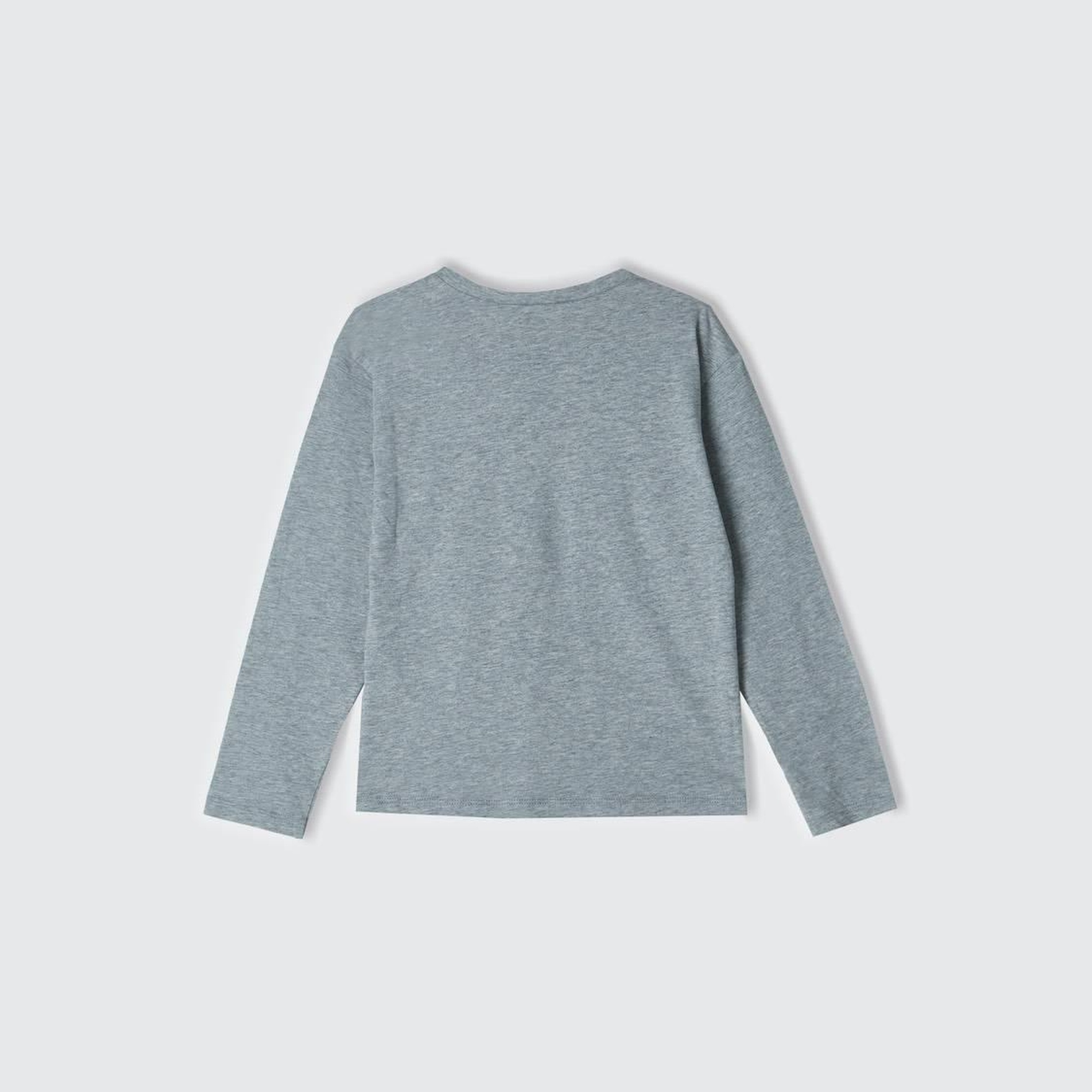 Kız Çocuk Gri Melanj Önü Parlak Logo Baskılı Bisiklet Yaka Uzun Kollu T-Shirt