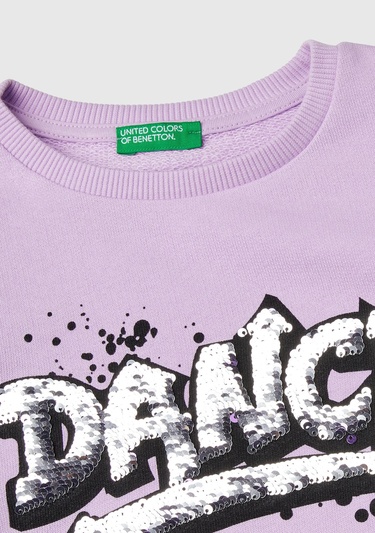  Kız Çocuk Lila Önü Pullu Baskı Detaylı Bisiklet Yaka Sweatshirt