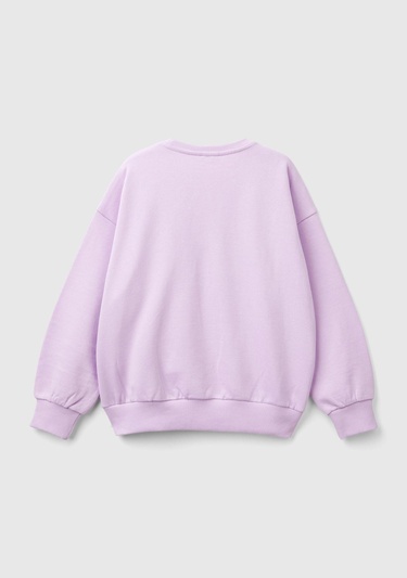  Kız Çocuk Lila Önü Pullu Baskı Detaylı Bisiklet Yaka Sweatshirt