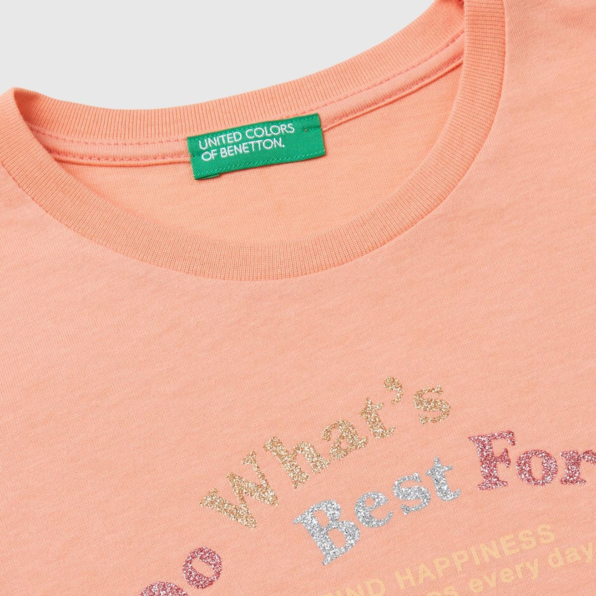 Kız Çocuk Yavruağzı Önü Çok Renkli Baskılı Bisiklet Yaka Uzun Kollu T-Shirt