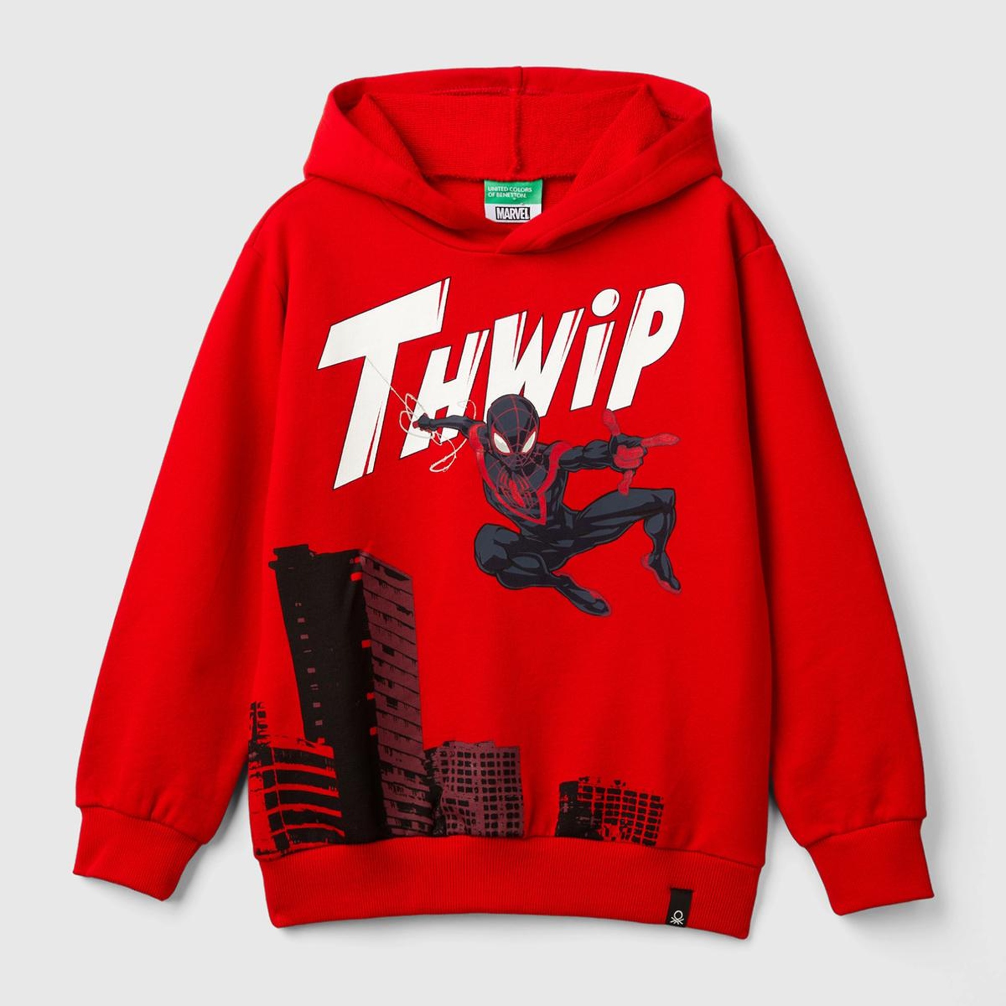 Erkek Çocuk Kırmızı Etek Ucu Logolu Spiderman Baskılı Kapüşonlu Sweatshirt