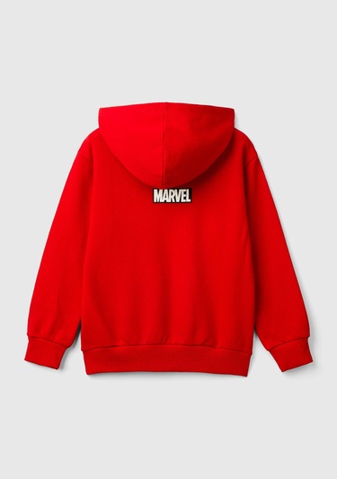  Erkek Çocuk Kırmızı Etek Ucu Logolu Spiderman Baskılı Kapüşonlu Sweatshirt