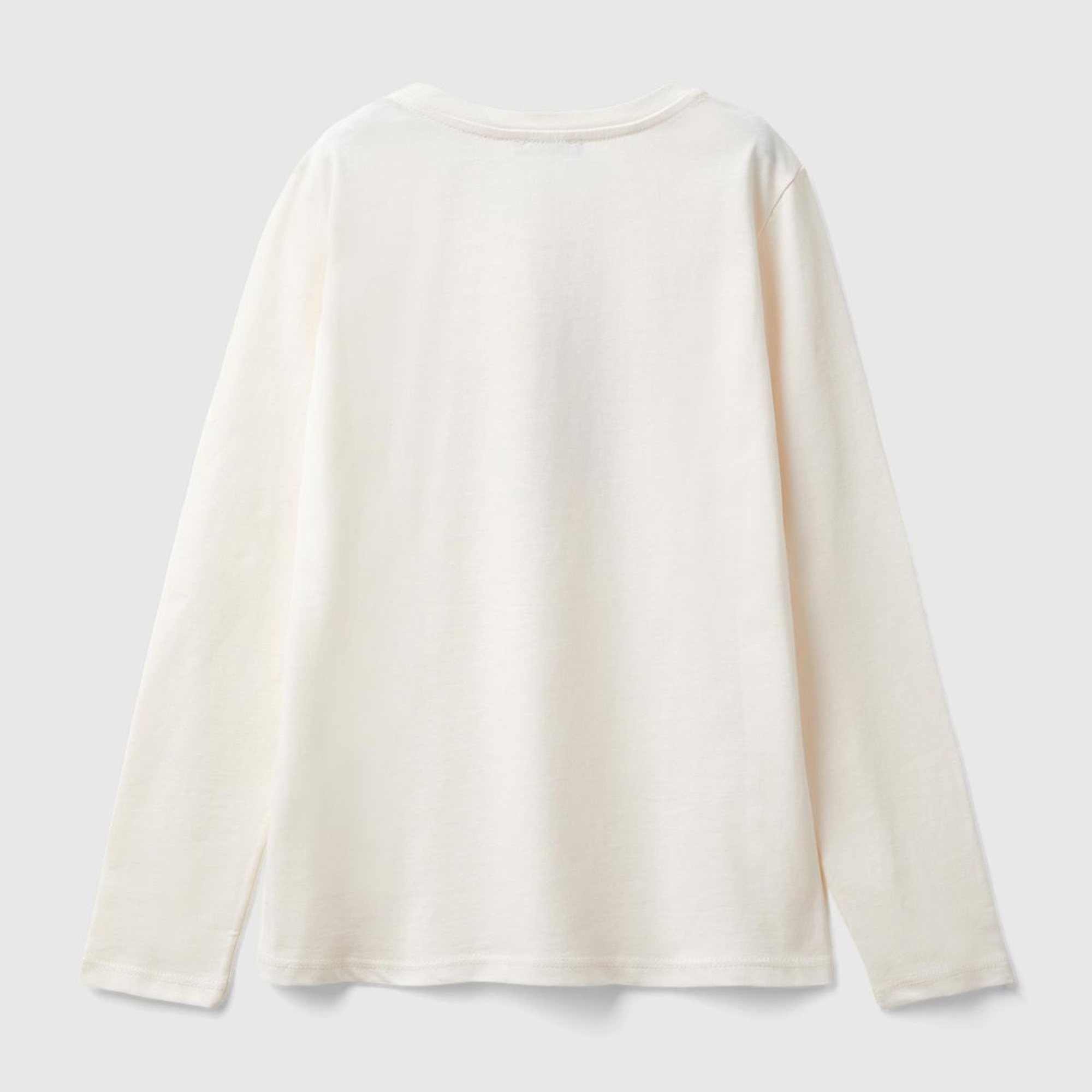 Kız Çocuk Ekru Önü Çok Renkli Baskılı Bisiklet Yaka Uzun Kollu T-Shirt