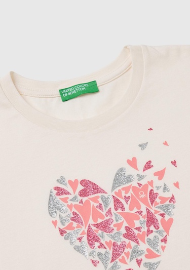  Kız Çocuk Ekru Önü Çok Renkli Baskılı Bisiklet Yaka Uzun Kollu T-Shirt