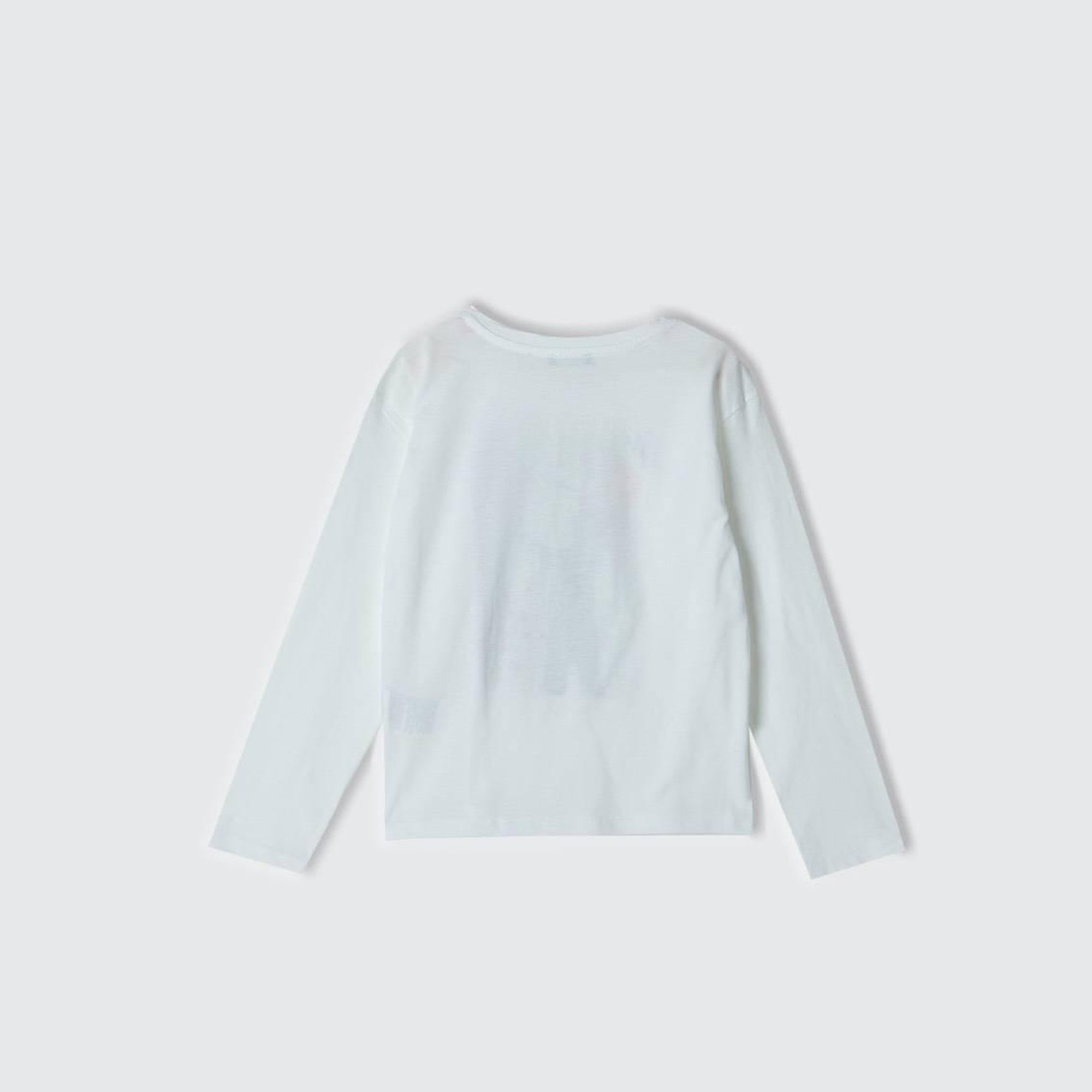 Kız Çocuk Beyaz Önü Fotoğraf Baskılı Bisiklet Yaka Uzun Kollu T-Shirt